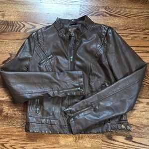 Brown Leather Bomber Jacket